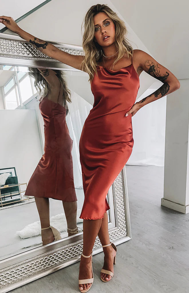 Schiffer Slip Midi Dress Rust| Beginning Boutique US 14 Schiffer Slip Midi Dress Rust| Beginning Boutique US 14