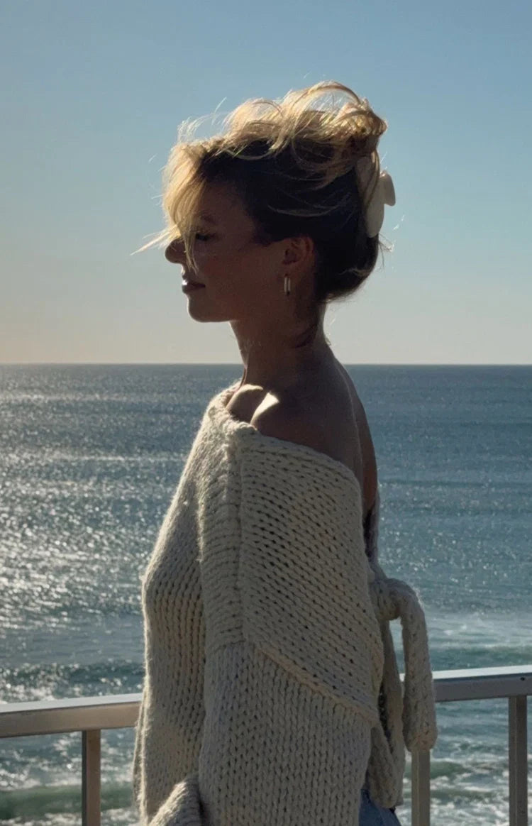 Holiday Cream Tie Up Knit Cardigan