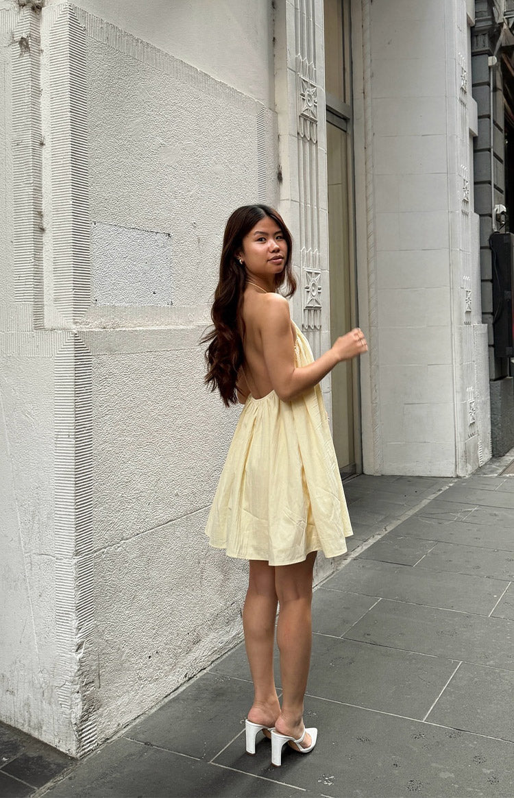 Talei Yellow Halter Puff Mini Dress