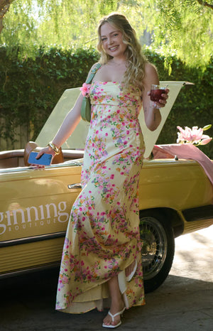 Blaise Yellow Bloom Satin Maxi Dress