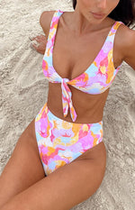9.0 Swim Majorca Wavy Sun Multi Print High Waisted Bikini Bottoms Image