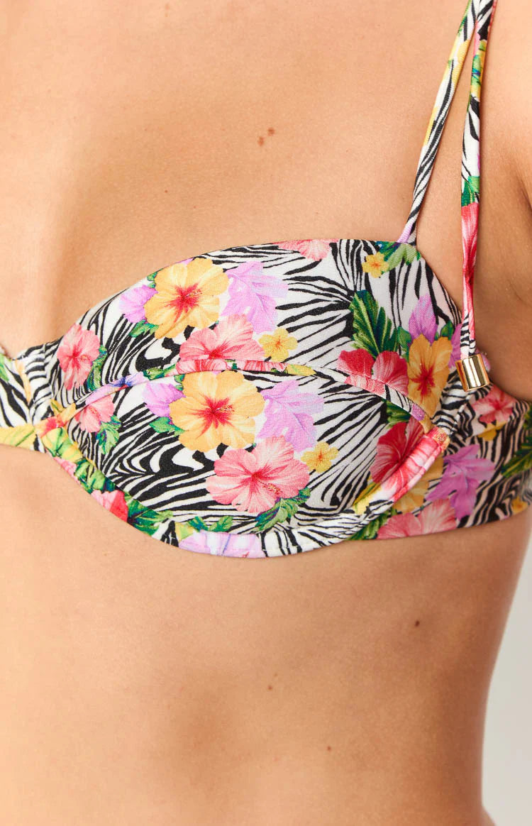 9.0 Swim Bianca White Zebra Floral Bikini Top