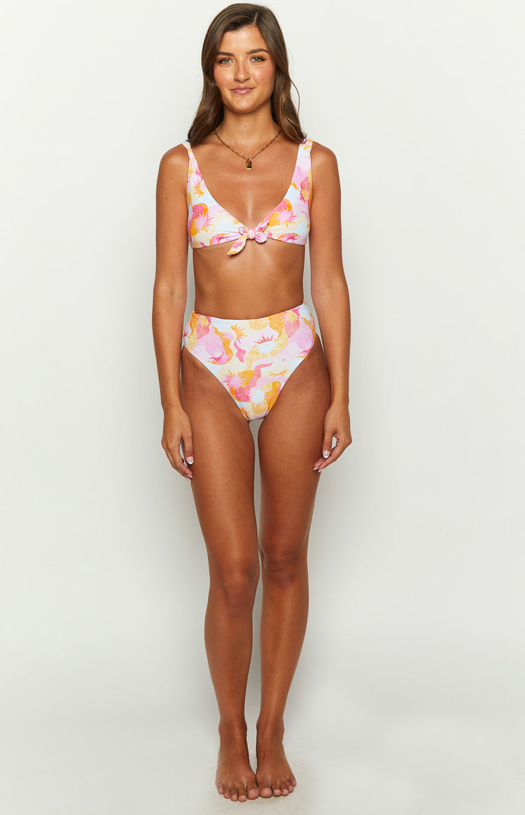 9.0 Swim Majorca Wavy Sun Multi Print High Waisted Bikini Bottoms Image