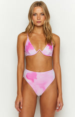 Beginning Boutique 9.0 Swim Majorca Pink Print High Waisted Bikini Bottom pink and white swirl print high waisted bikini bottom