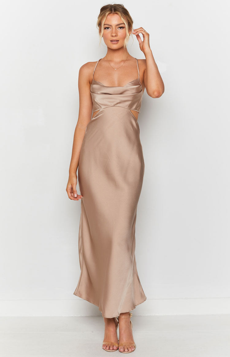 Taleah Cut Out Maxi Dress Mocha - US 2 | Beginning Boutique Exclusive Taleah Cut Out Maxi Dress Mocha - US 2 | Beginning Boutique Exclusive