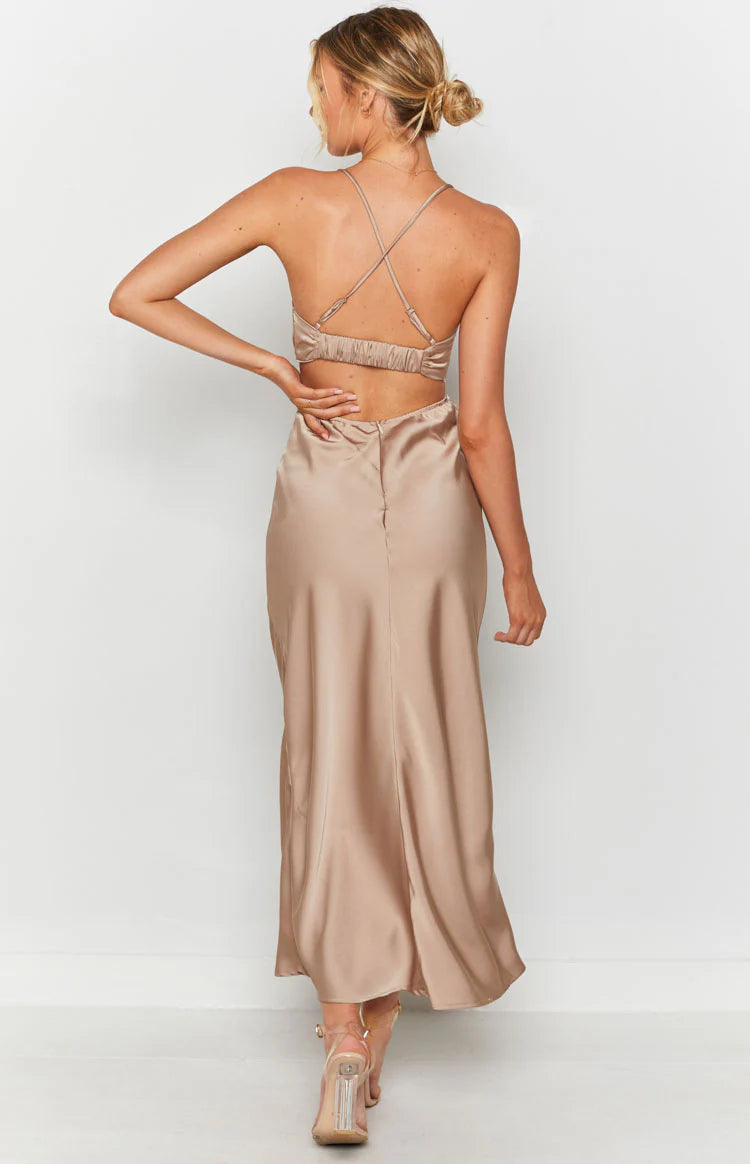Taleah Cut Out Maxi Dress Mocha - US 2 | Beginning Boutique exclusive Taleah Cut Out Maxi Dress Mocha - US 2 | Beginning Boutique exclusive