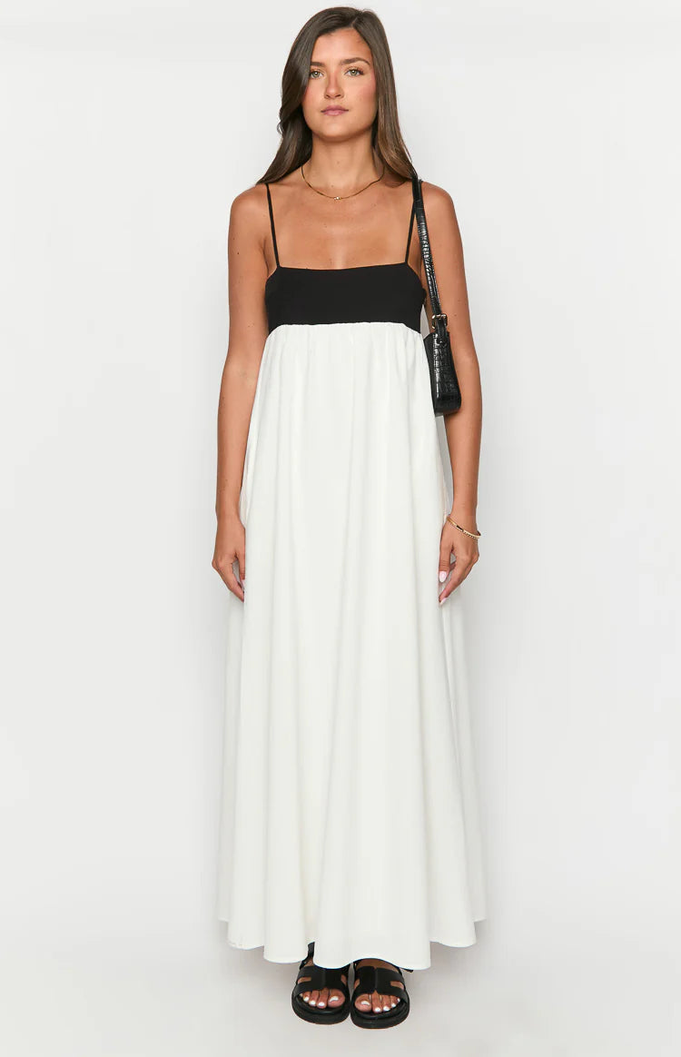 Akari White Contrast Maxi Dress - US 8 | Beginning Boutique Exclusive