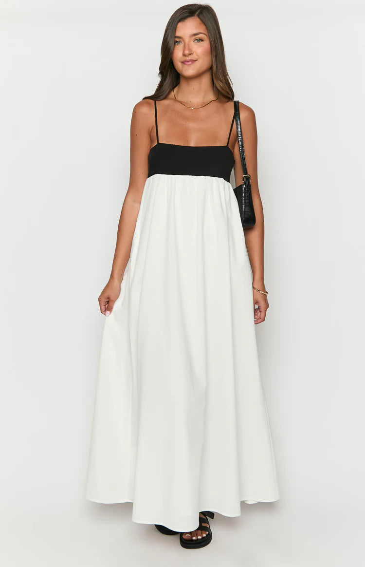 knee length dresses for ladies Akari White Contrast Maxi Dress - US 12
