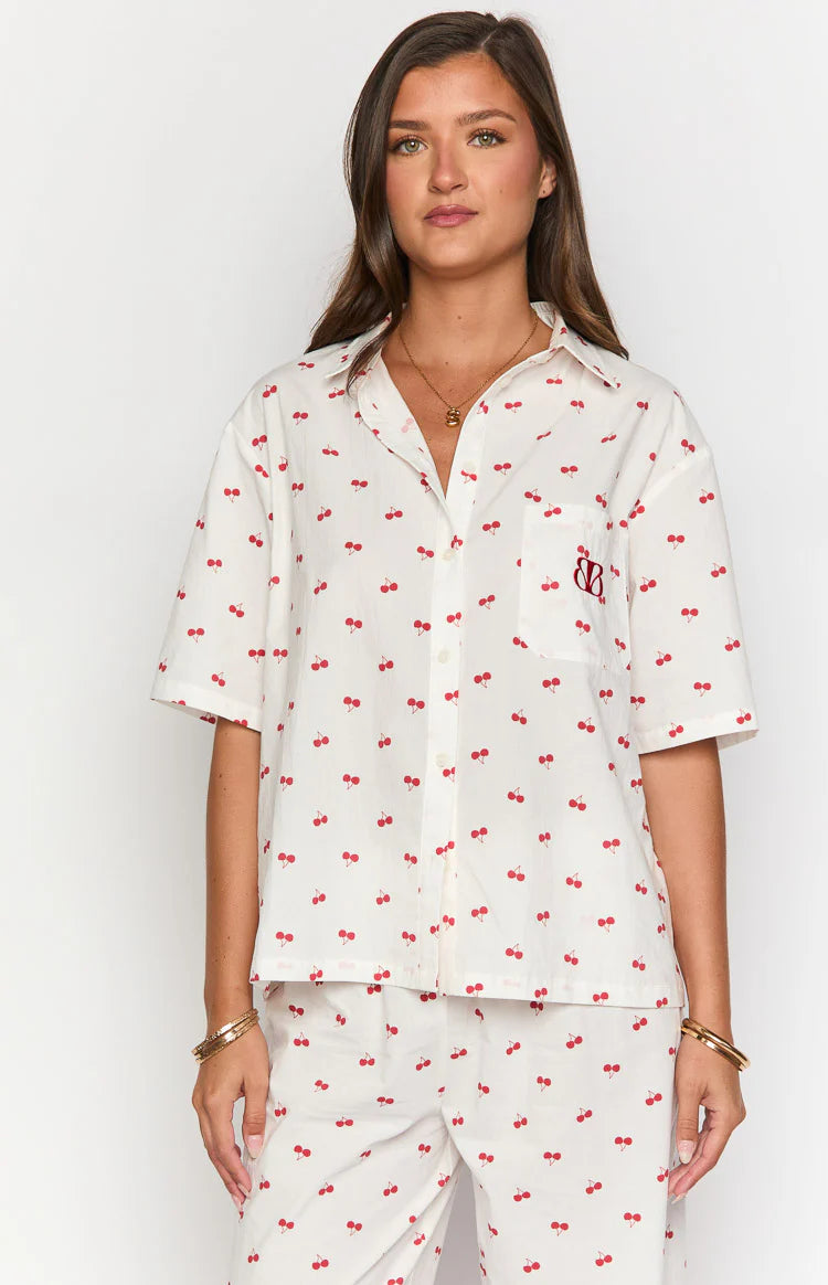 Alexea Cherry Print Pajama Shirt | Beginning Boutique US Alexea Cherry Print Pajama Shirt | Beginning Boutique US