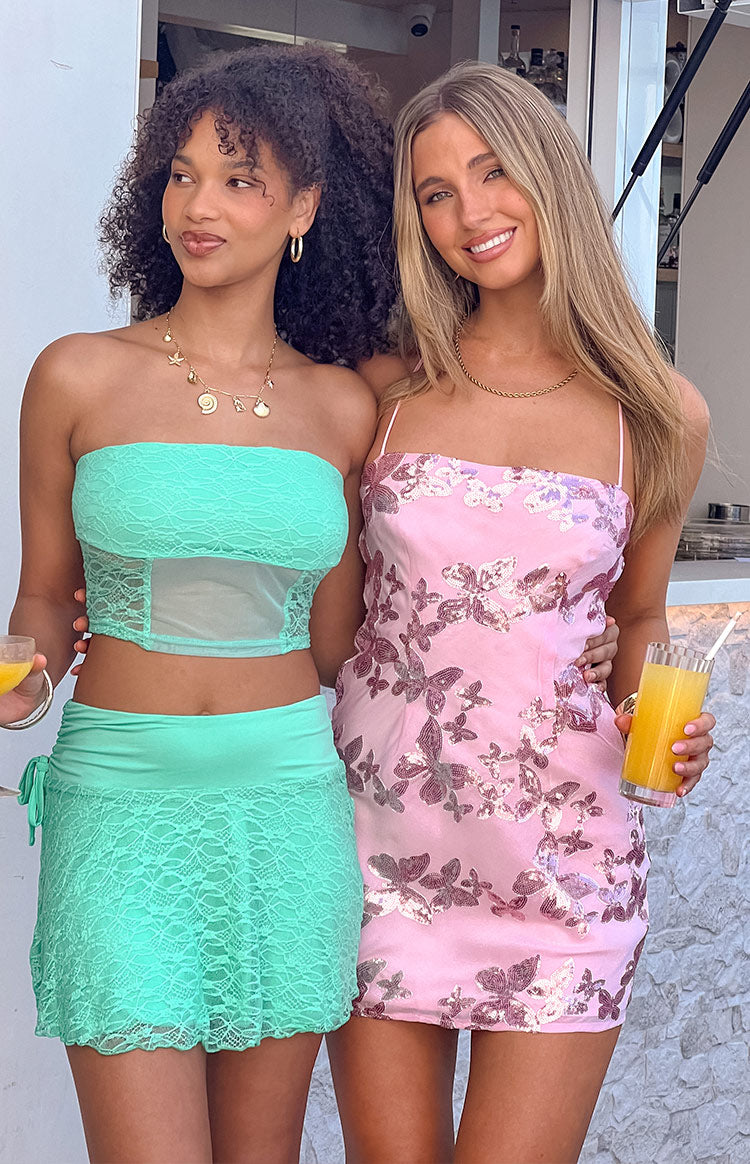 Alora Pink Butterfly Sequin Mini Dress Beginning Boutique US