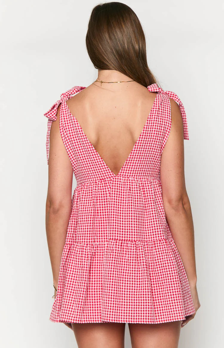 backless gingham dress Orange Gingham Print Backless Dress Gabi Swimwear
