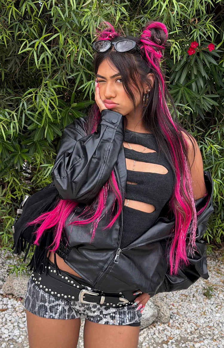 Abbi PU Black Bomber Jacket