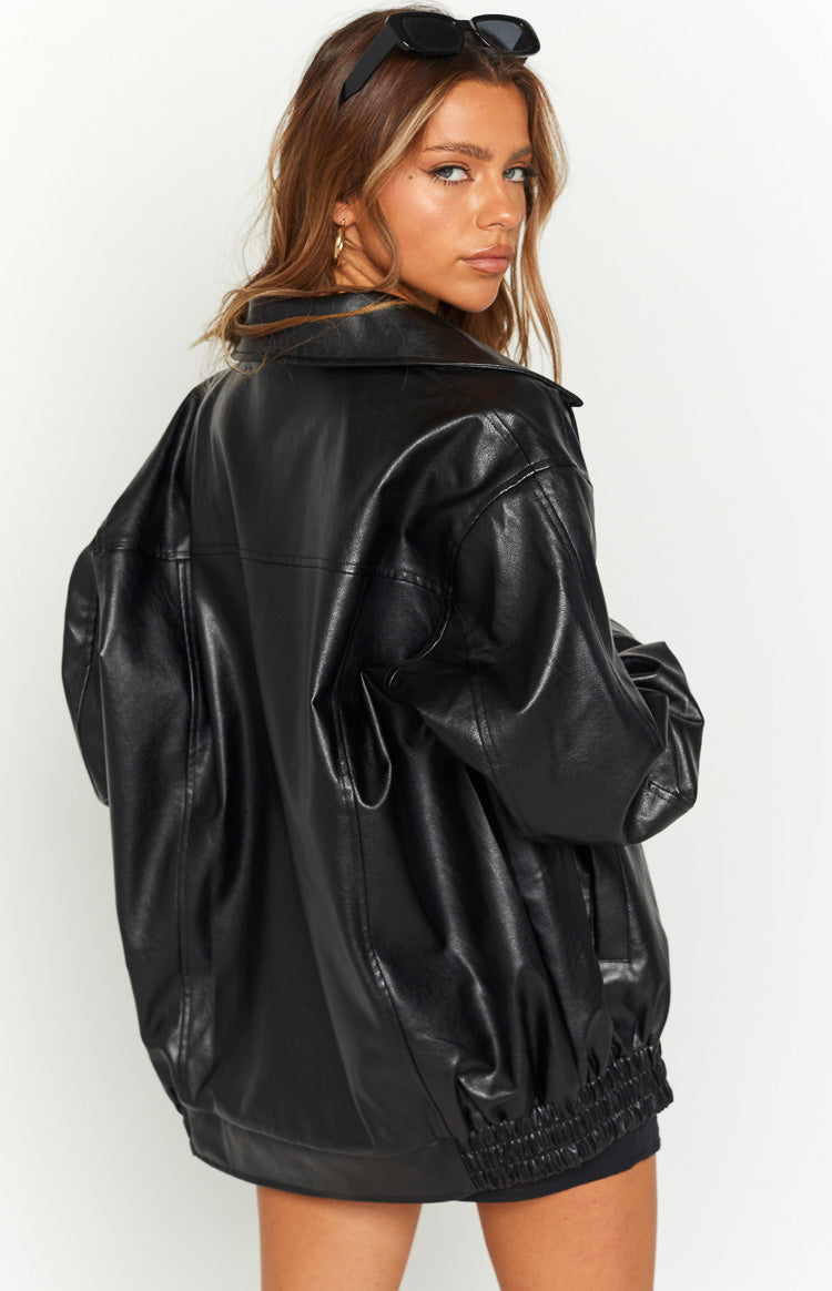 Abbi PU Black Bomber Jacket | Beginning Boutique US