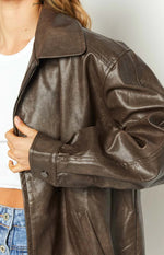Abbi PU Vintage Brown Bomber Jacket