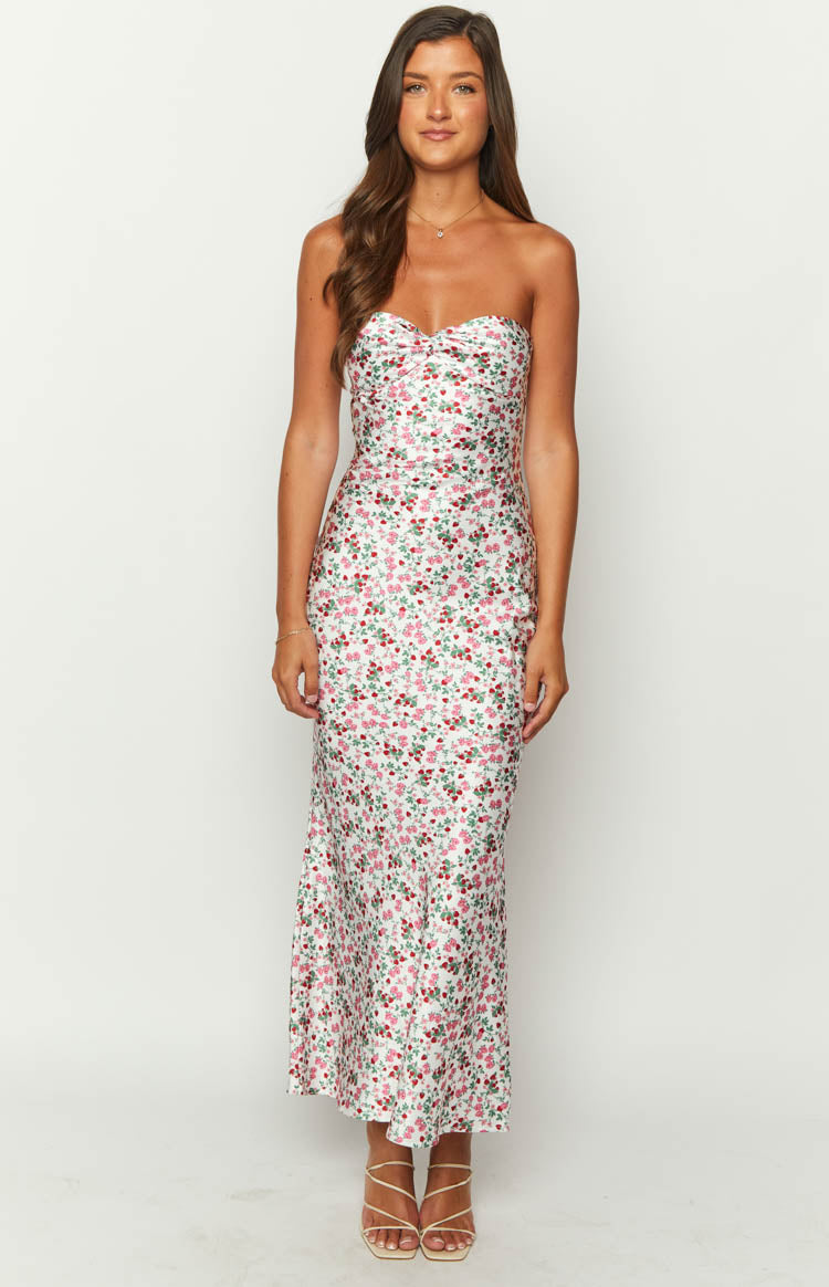 Abbie White Floral Maxi Formal Dress - US 6