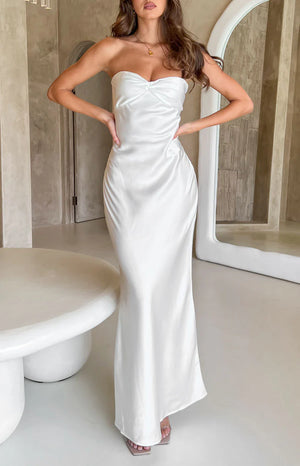 Serene White Satin Halter Neck Mini Dress | Beginning Boutique US Serene White Satin Halter Neck Mini Dress | Beginning Boutique US