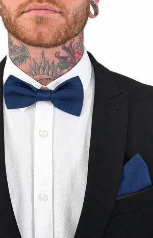 Beginning Boutique Abel Navy Bow Tie And Pocket Square Set navy smooth pre-tied bow tie and matching pocket square