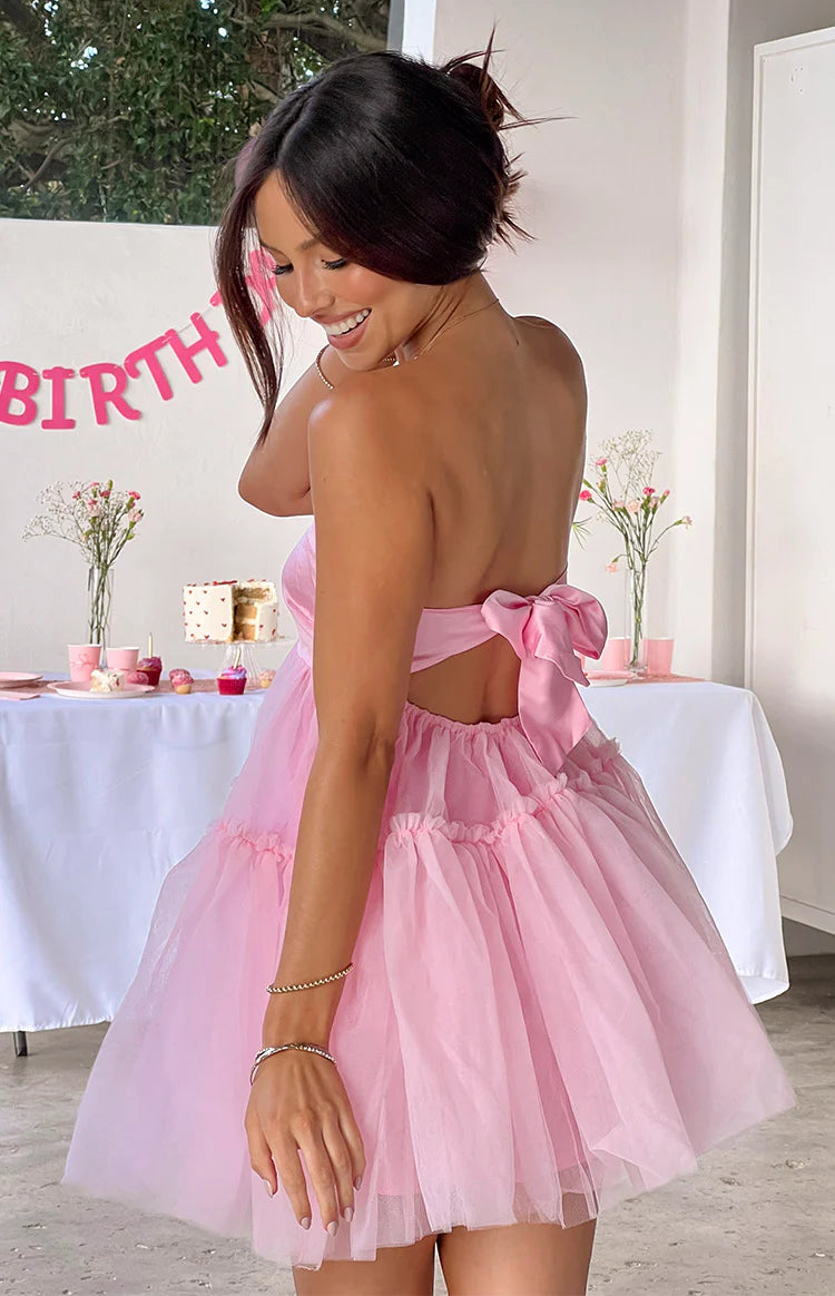 Abigail Pink Strapless Mini Dress - US 4