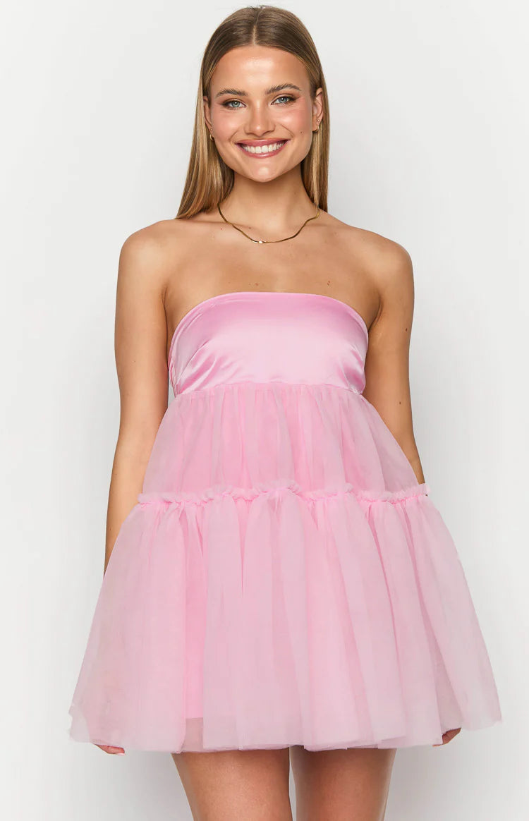 Abigail Pink Strapless Mini Dress - US 4