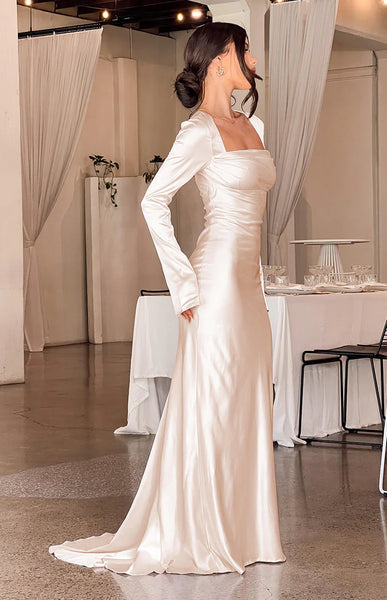 chinese dress ladies Addina Cream Long Sleeve Maxi Dress - US 18