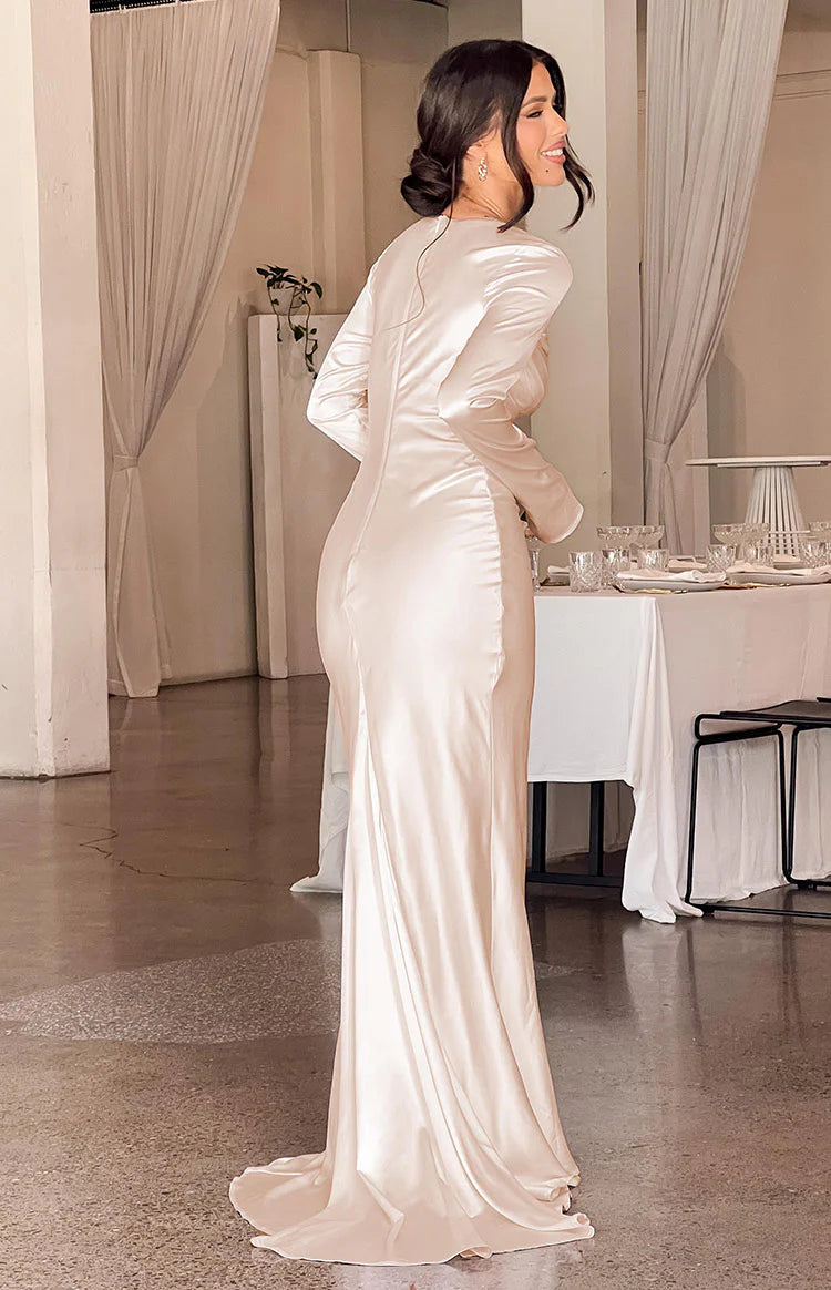 Addina Cream Long Sleeve Maxi Dress - US 18 | Beginning Boutique Exclusive Addina Cream Long Sleeve Maxi Dress - US 18 | Beginning Boutique Exclusive
