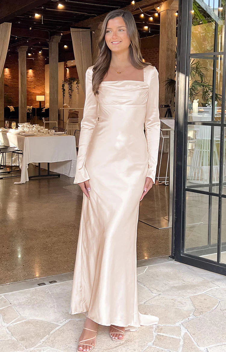 Addina Cream Long Sleeve Maxi Dress - US 18 | Beginning Boutique exclusive Addina Cream Long Sleeve Maxi Dress - US 18 | Beginning Boutique exclusive