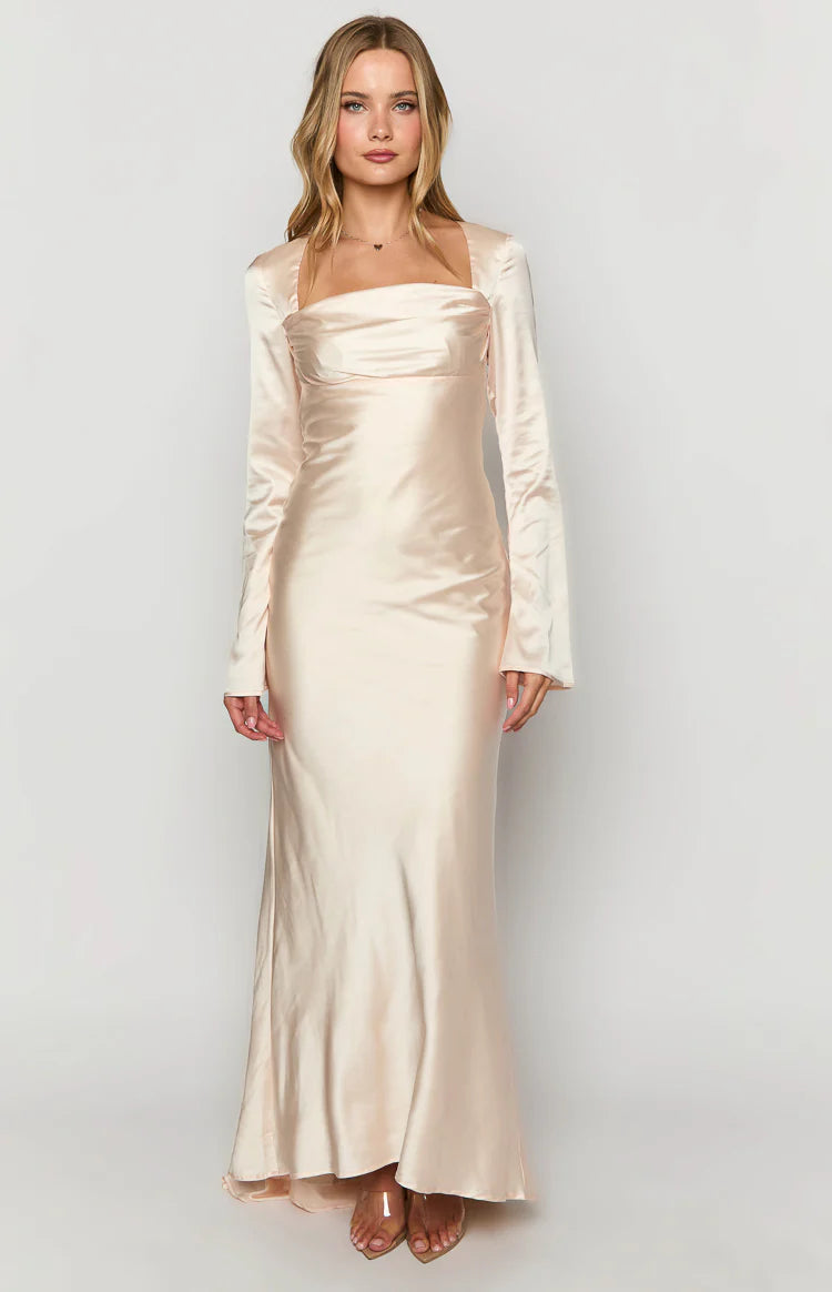 Addina Cream Long Sleeve Maxi Dress - US 18 | Beginning Boutique Exclusive Addina Cream Long Sleeve Maxi Dress - US 18 | Beginning Boutique Exclusive