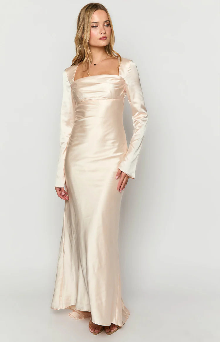 Addina Cream Long Sleeve Maxi Dress - US 18 | Beginning Boutique exclusive Addina Cream Long Sleeve Maxi Dress - US 18 | Beginning Boutique exclusive