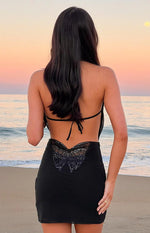 Addison Black Plunging Cowl Neck Mini Dress