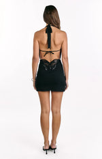 Addison Black Plunging Cowl Neck Mini Dress