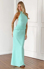 Adeline Aqua Halter Neck Occasion Maxi Dress