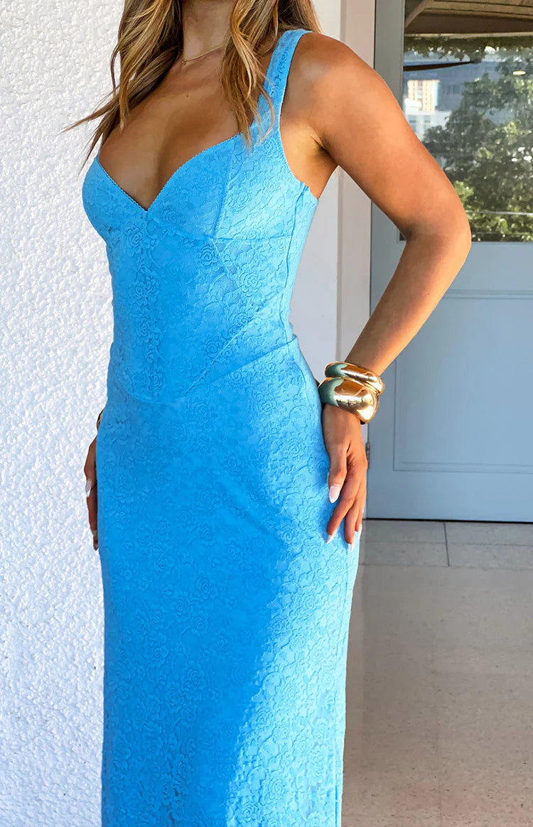 Adhara Blue Lace Formal Maxi Dress - US 12