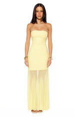 Adria Yellow Strapless Asymmetrical Formal Maxi Dress Image