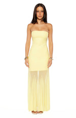 Adria Yellow Strapless Asymmetrical Formal Maxi Dress
