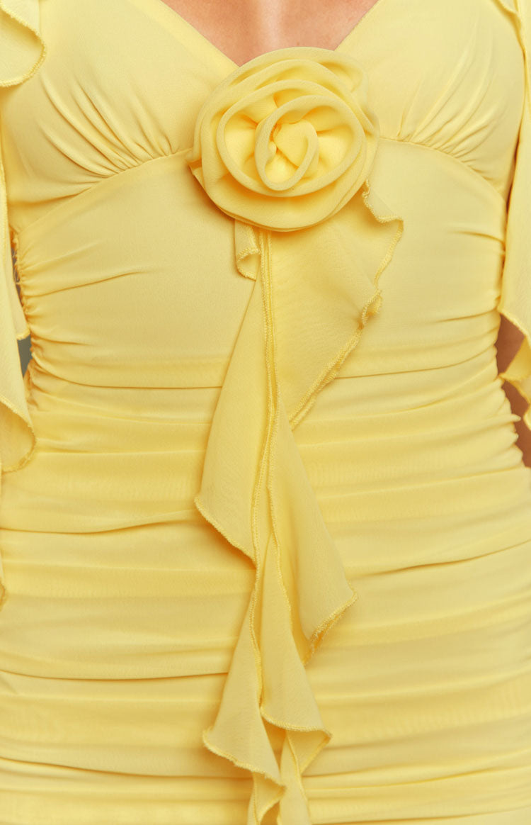 Aella Yellow Ruffle Mini Dress Image
