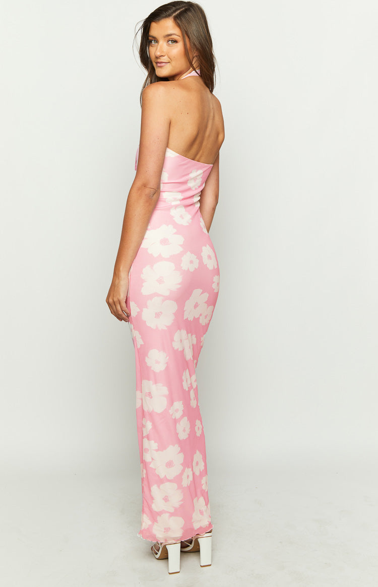 Aimee Pink Floral Maxi Halter Dress Image