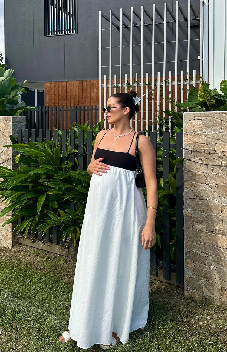 black and white contrast maxi dress Nara Spaghetti Strap Contrast Maxi Dress L