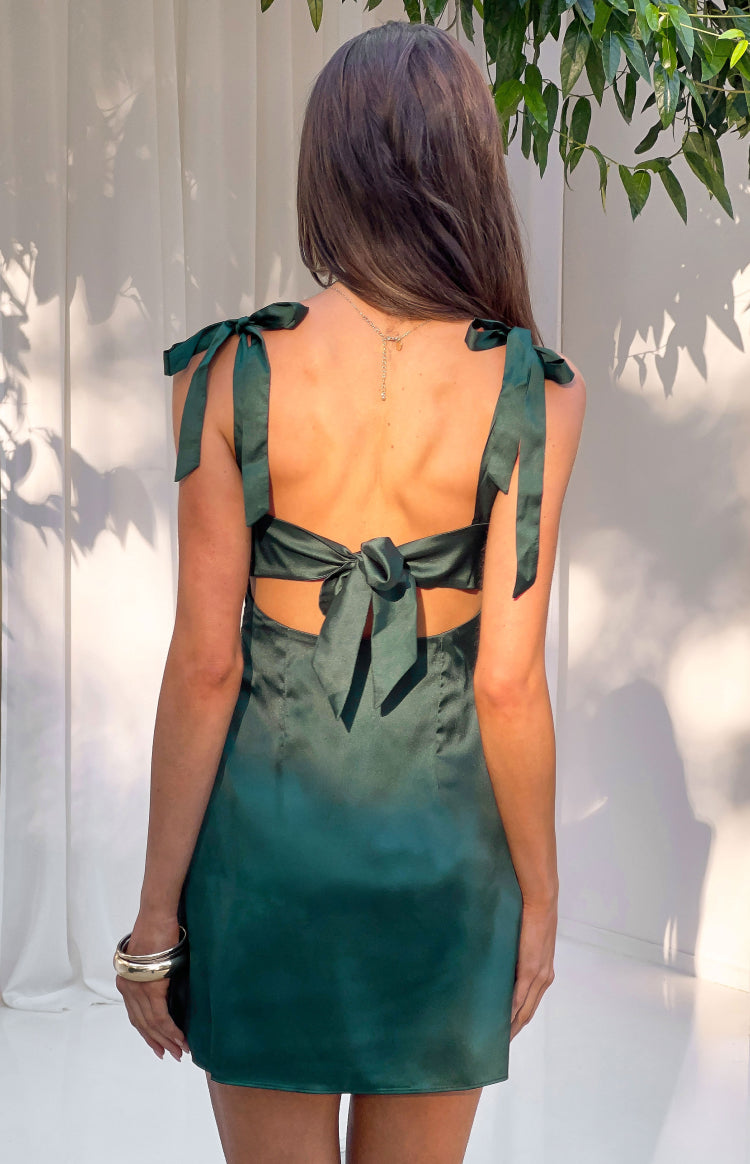 green shoulder tie dress Azira Mini sebastian cruz couture shoes