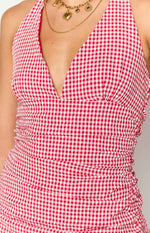 Alan Red Gingham Halter Mini Dress Image