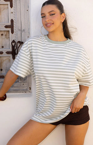 Alba Sage Stripe Oversized Tee