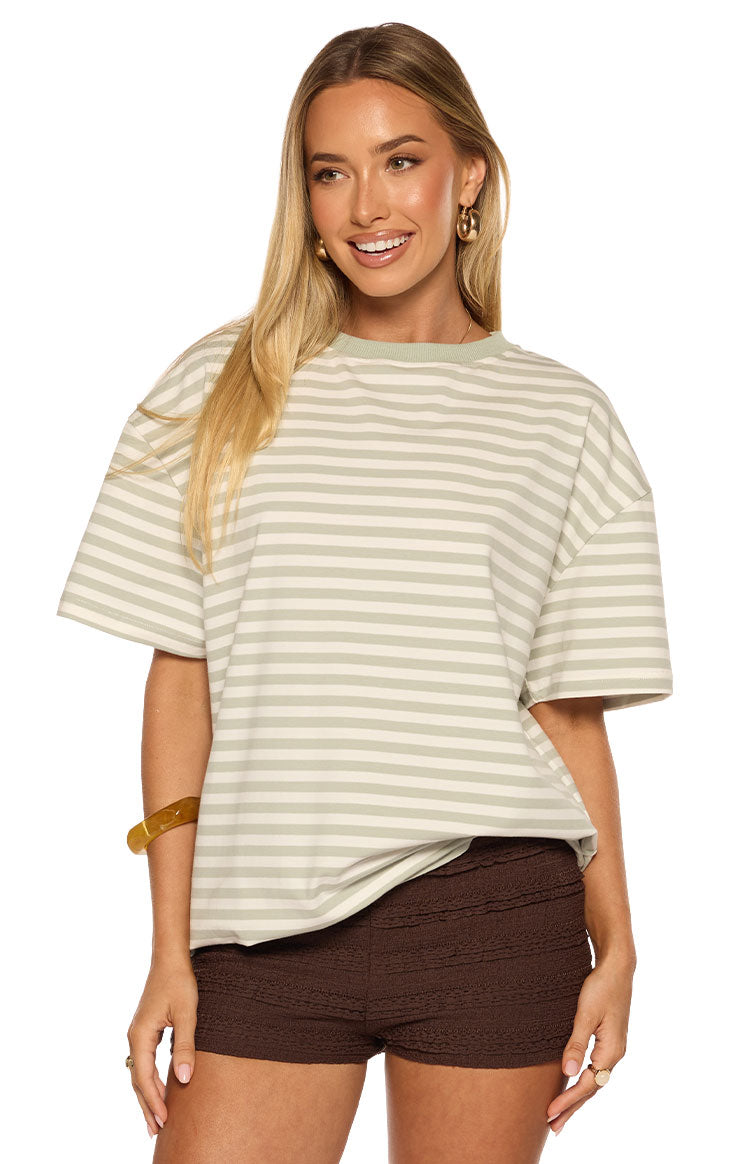 Alba Sage Stripe Oversized Tee Image