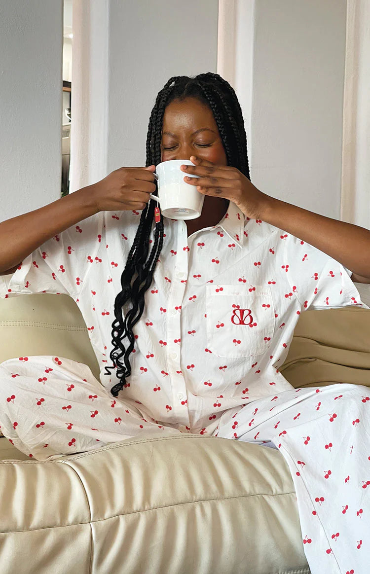 Alexea Cherry Print Pajama Shirt | Beginning Boutique US