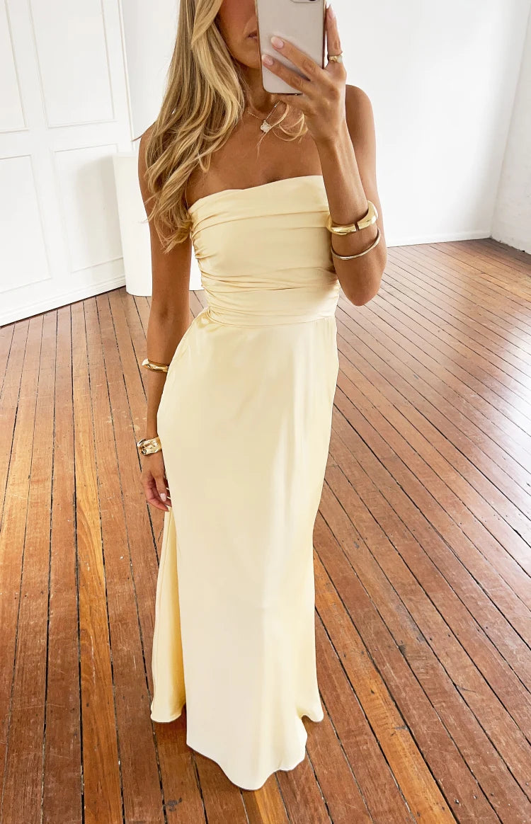Alexia Yellow Strapless Maxi Dress