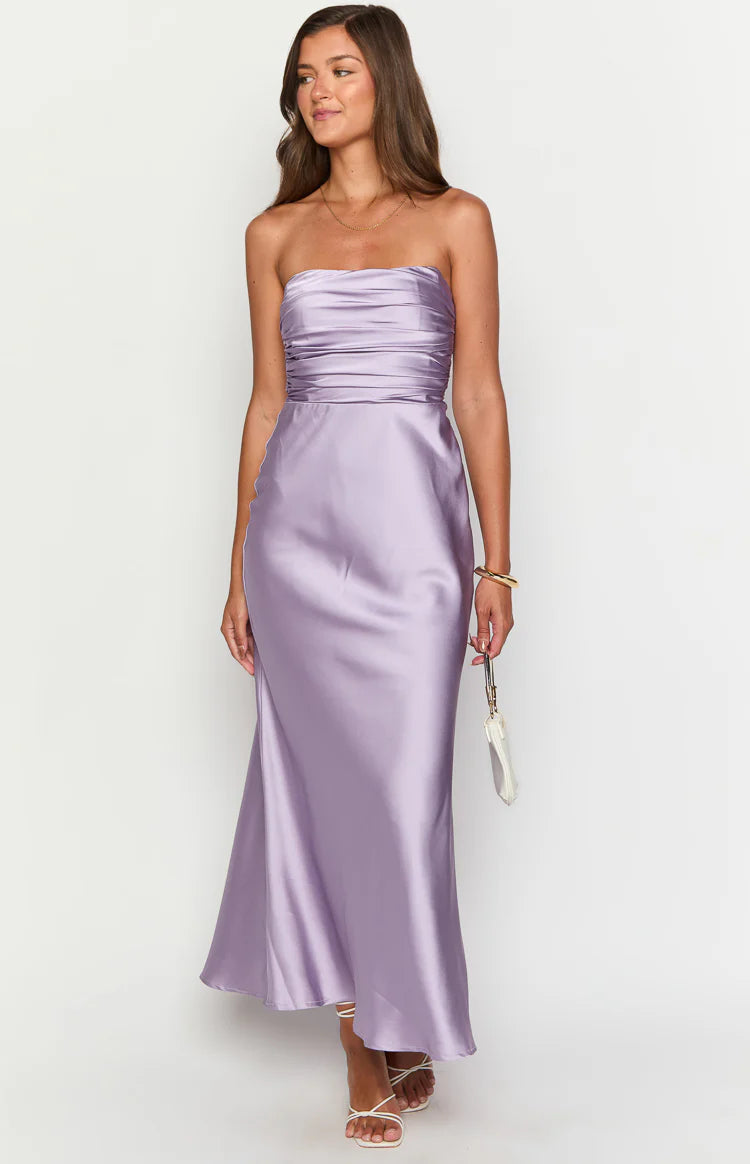 fitted lace wedding dress Strapless Chiffon Purple Bridesmaid Dress Floor Length – loveangeldress main image 1