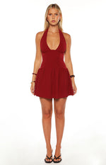 Alice Burgundy Halter Neck Mini Dress Image