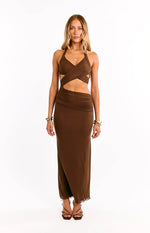 Alima Chocolate Brown Cut Out Maxi Dress
