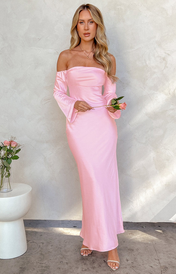 Alita Baby Pink Off The Shoulder Long Sleeve Maxi Formal Dress - US 8 | Beginning Boutique exclusive Alita Baby Pink Off The Shoulder Long Sleeve Maxi Formal Dress - US 8 | Beginning Boutique exclusive