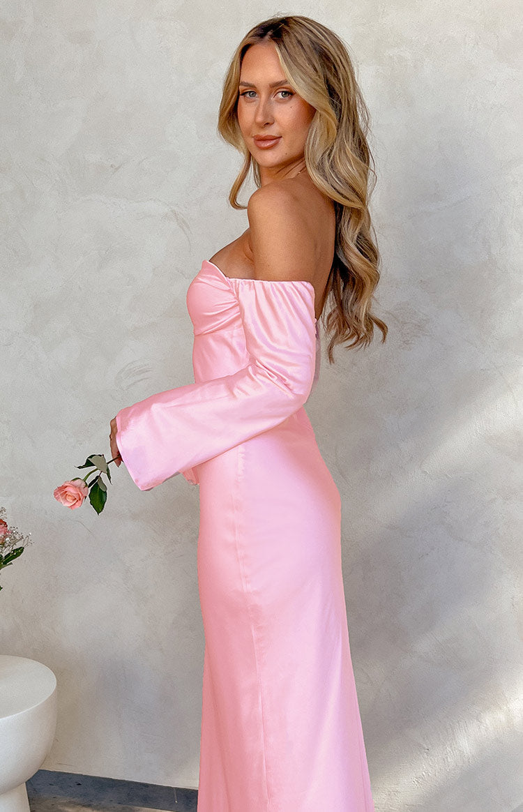 Alita Baby Pink Off The Shoulder Long Sleeve Maxi Formal Dress Image