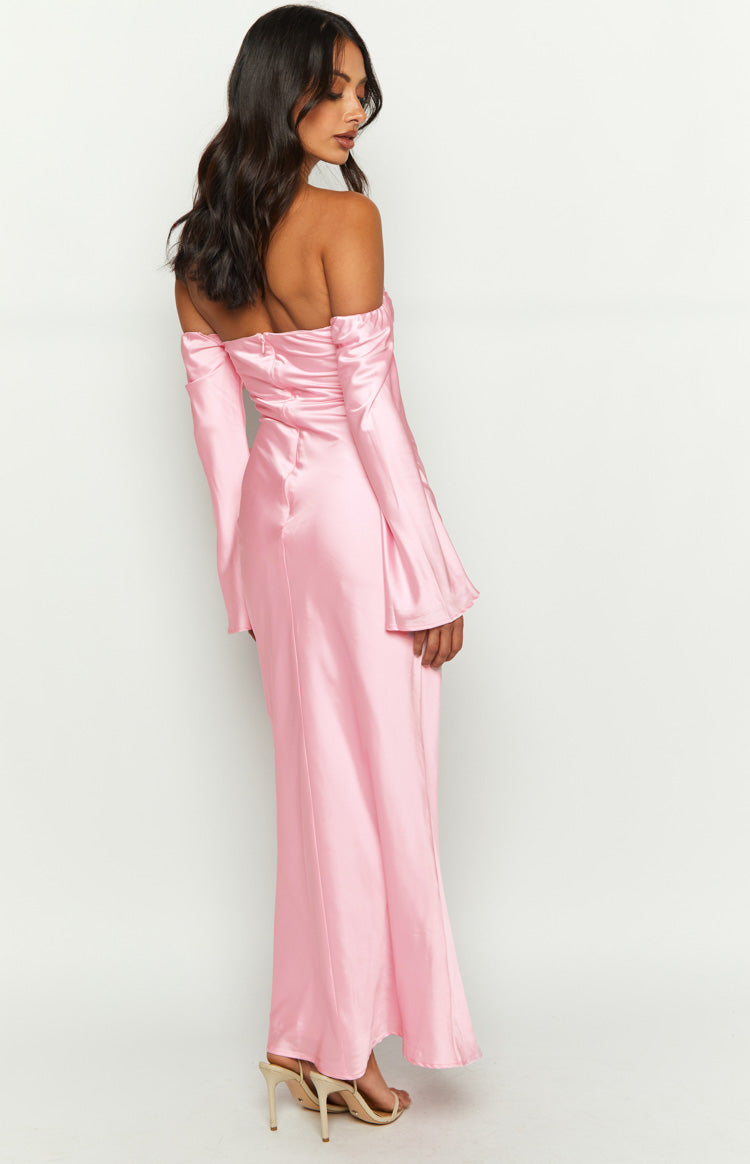 Baby Pink Off Shoulder Dress Light Pink Off The Shoulder Dress With Sleeves Maxi Dress Pink Baby Pink Off Shoulder Dress Light Pink Off The Shoulder Dress With Sleeves Maxi Dress Pink
