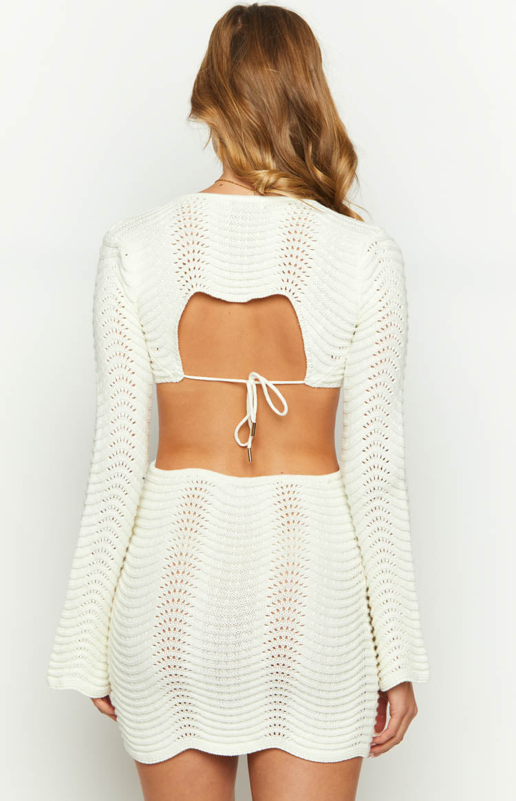 Alitzia White Knit Long Sleeve Mini Dress Image
